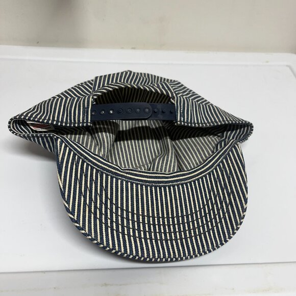 Vintage Union Station Patch Striped Railroad Hat Cap Denim Train RR USA - Picture 4 of 6